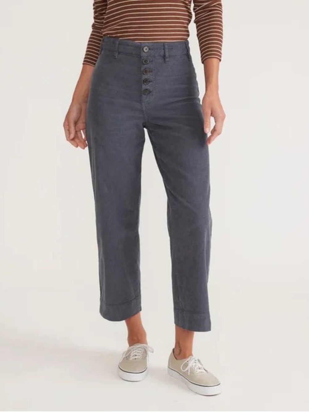 Marine Layer High-Rise Button-Fly Cropped Corduroy Pants  — Slate Blue